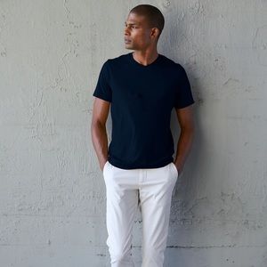 Velvet by Graham & Spencer Samsen Whisper Classic V-neck Tee - Soft, Navy